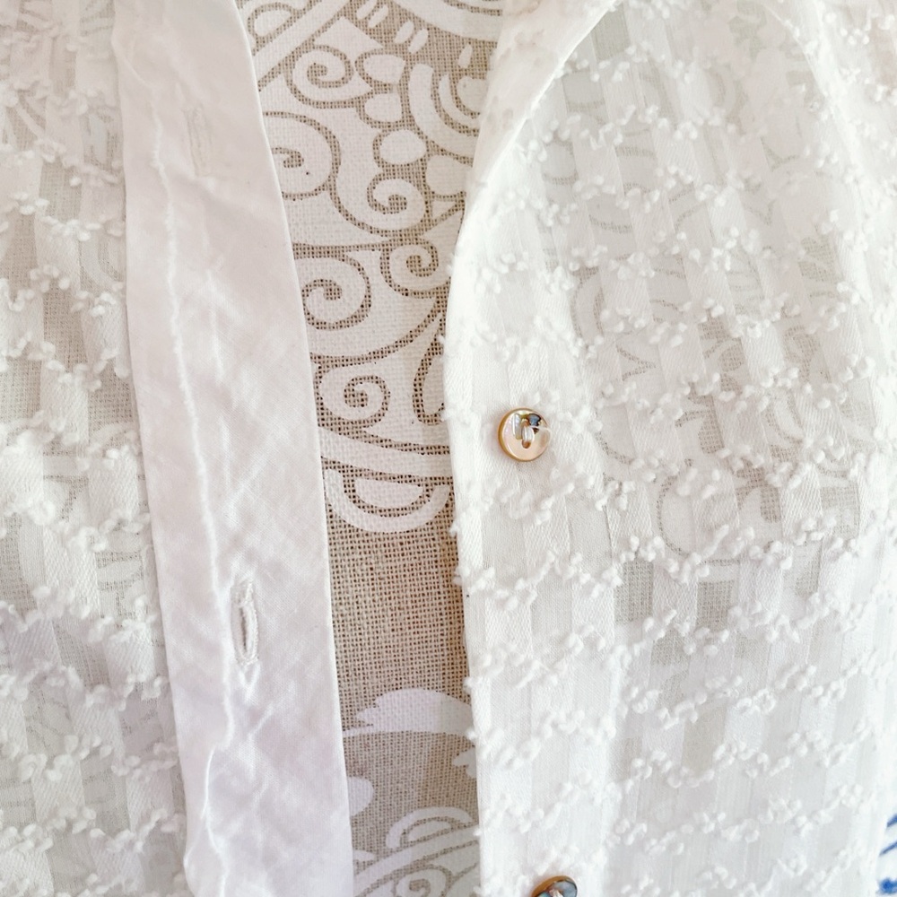 Cotlac White Embroidered Button-Down Blouse Size … - image 3